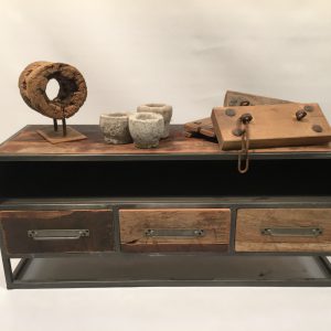 TV meubel/ Kastje met drie laden Iron/Old wood 150 cm